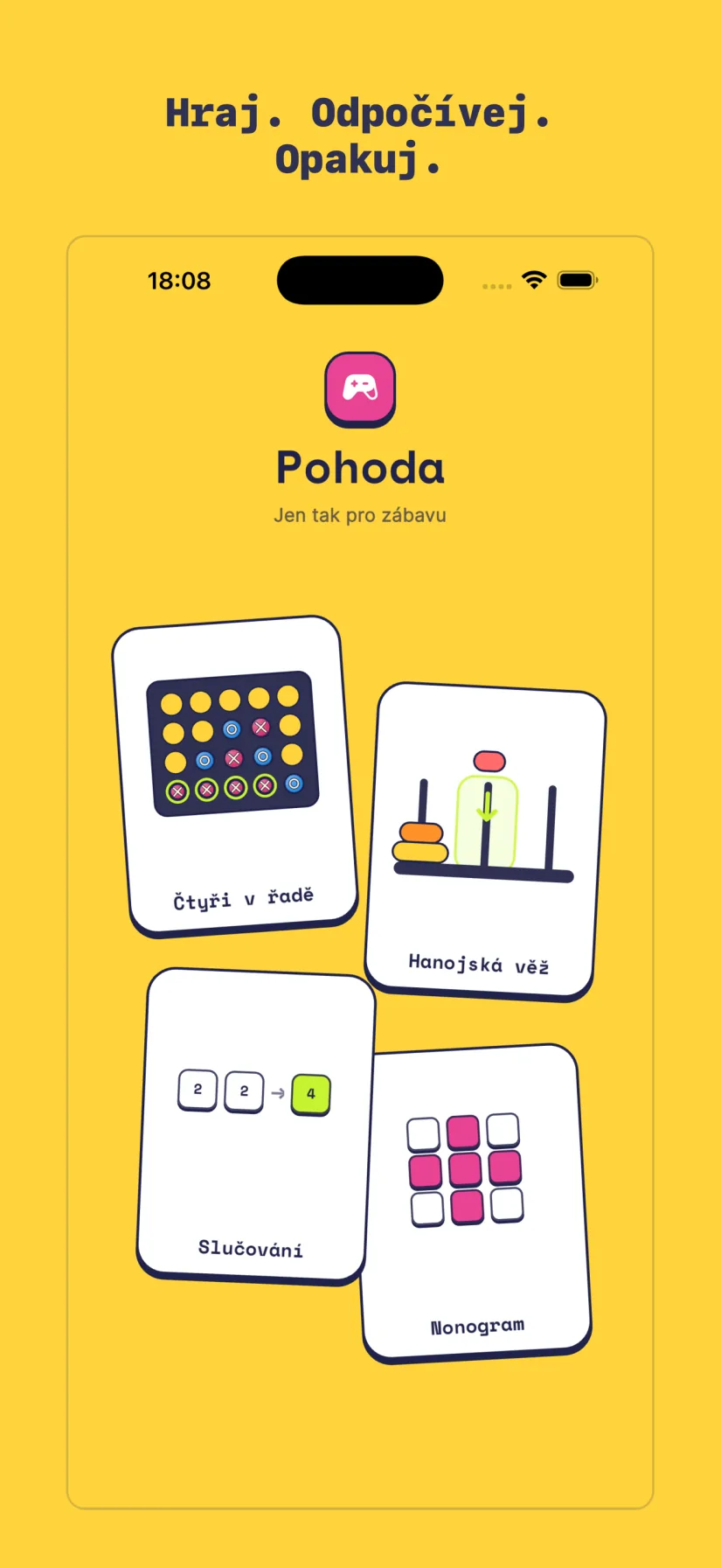 Pohoda: Čtyři v řadě, Hanojská věž, Slučování, Nonogram