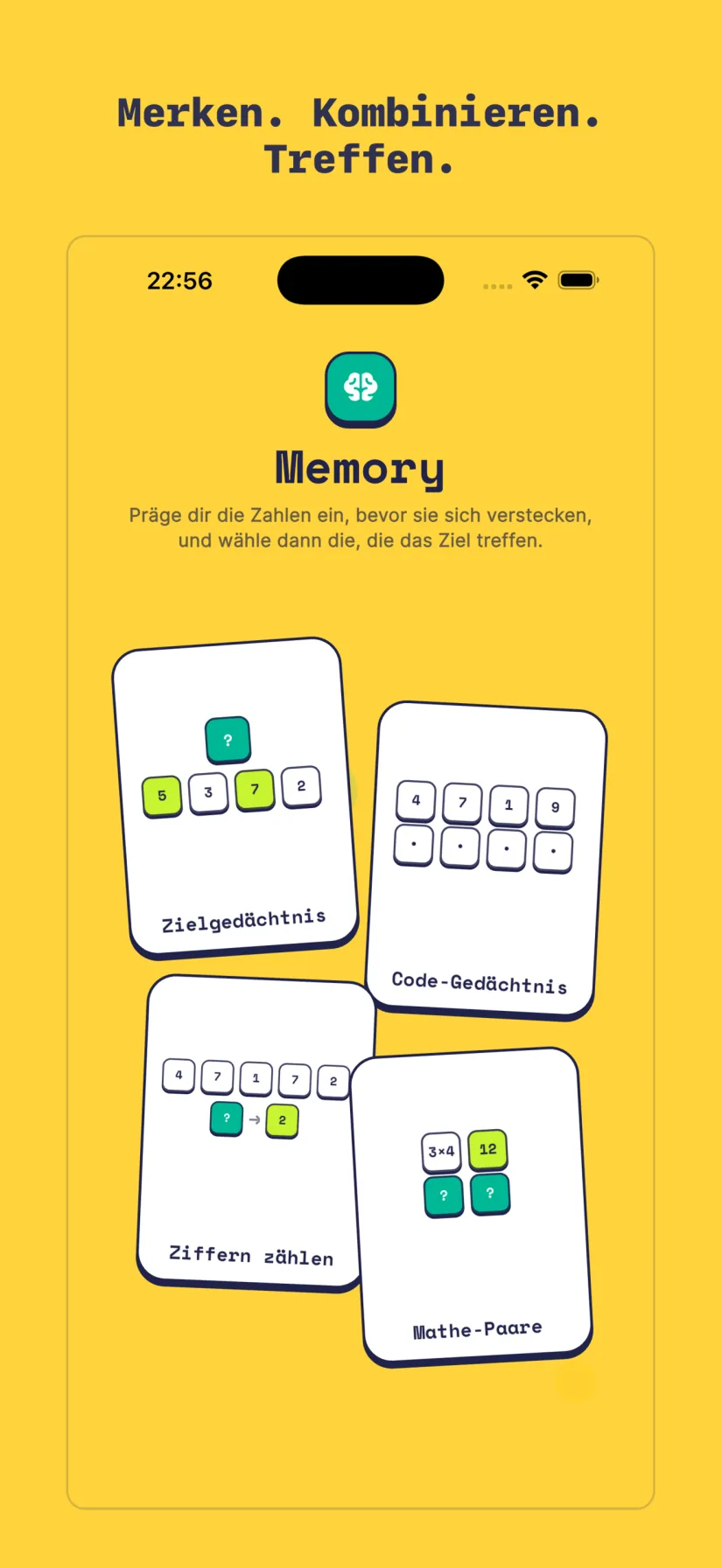 Memory-Modus mit vier Merkspielen
