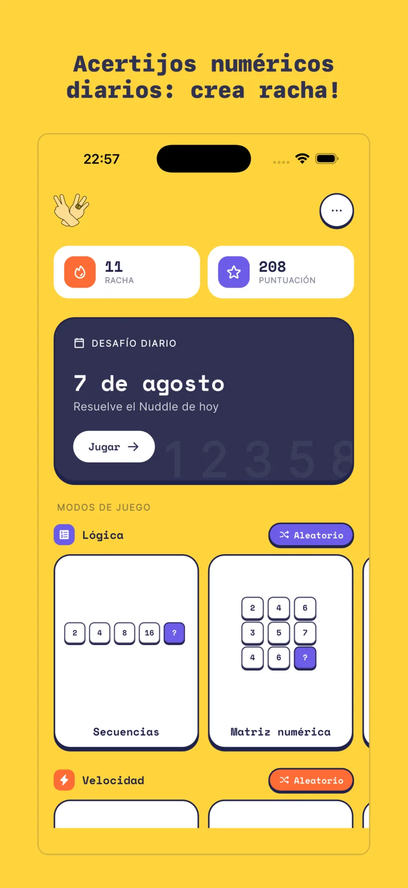 Desafío diario. Nuddle 2.0. Lógica, Velocidad, Memoria, Casual