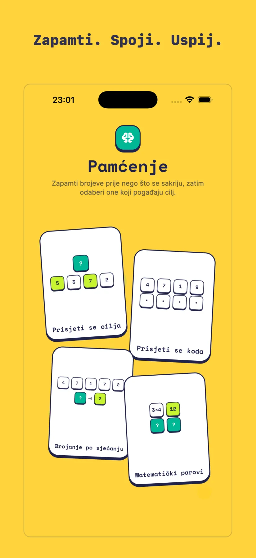 Pamćenje: Prisjeti se cilja, Prisjeti se koda, Brojanje po sjećanju, Matematički parovi