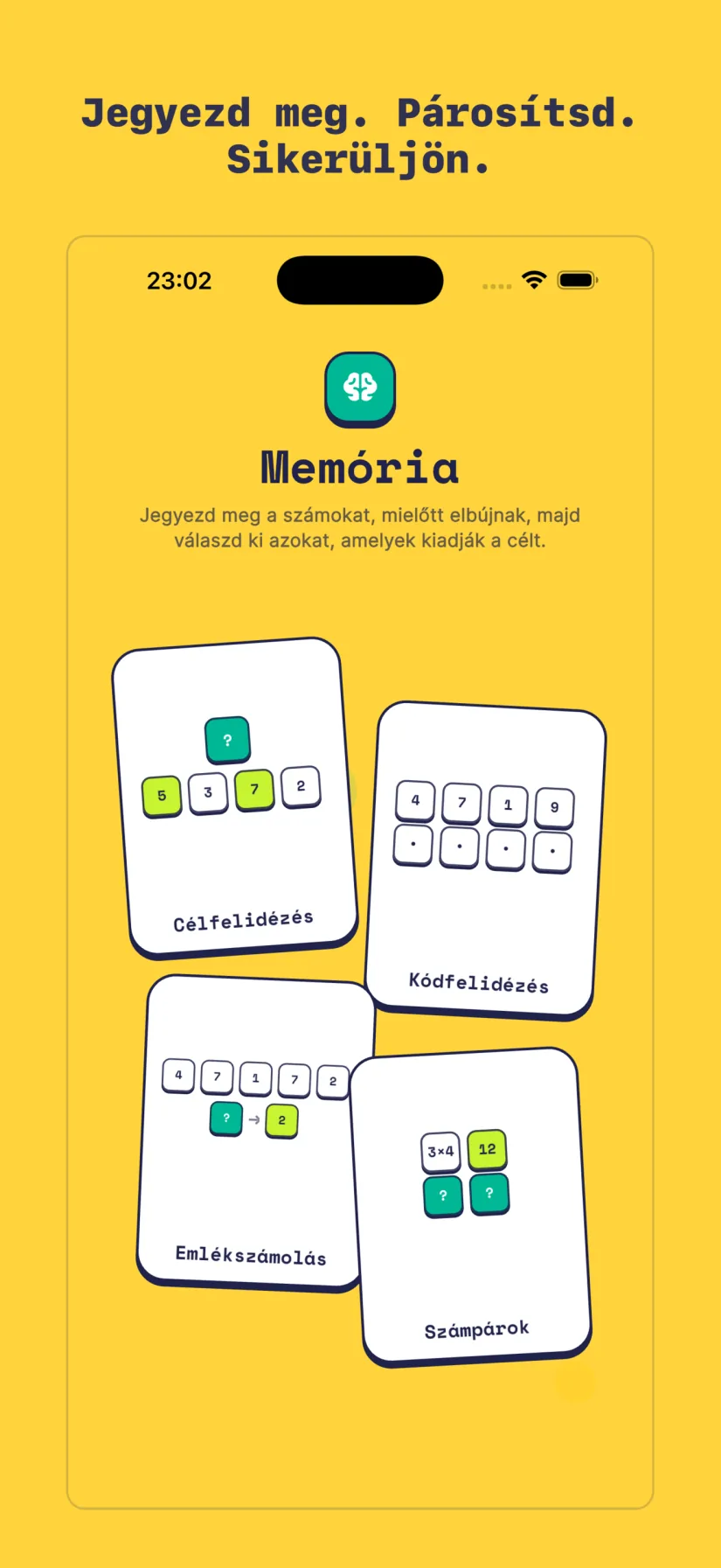 Memória: Célfelidézés, Kódfelidézés, Emlékszámolás, Számpárok