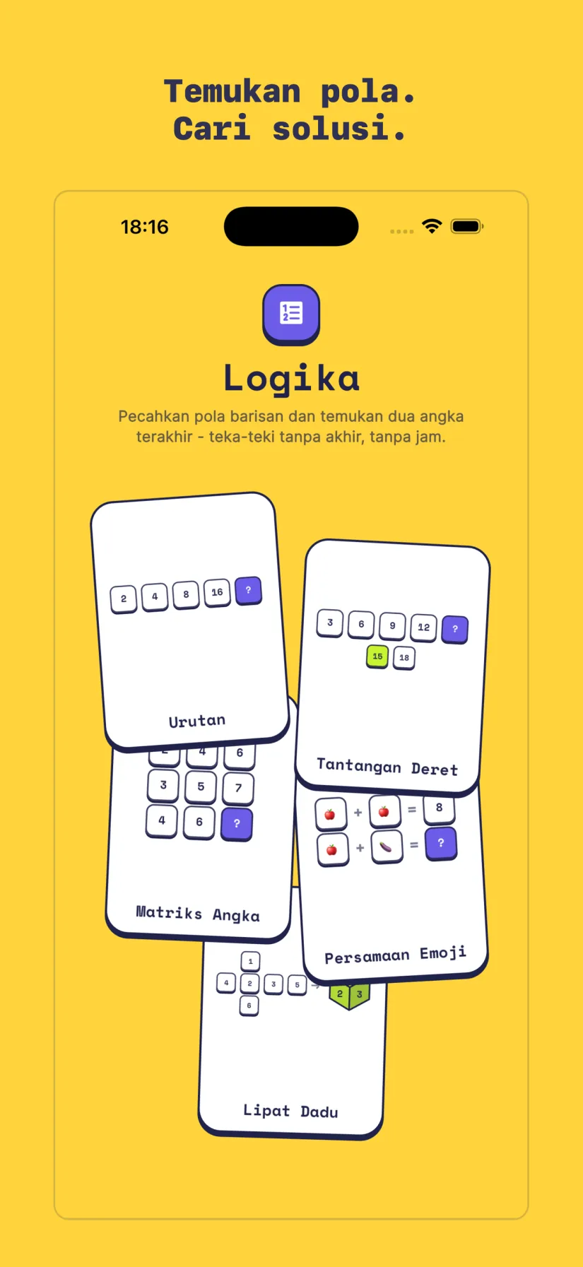 Logika: Tantangan Deret, Urutan, Matriks Angka, Persamaan Emoji, Lipat Dadu