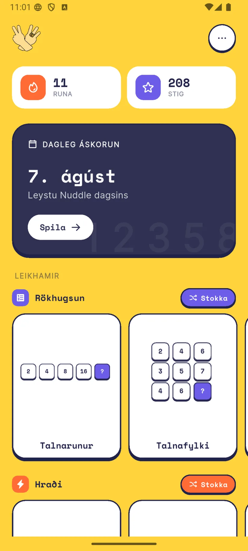 Dagleg áskorun. Nuddle 2.0. Rökhugsun, Hraði, Minni, Afslappað