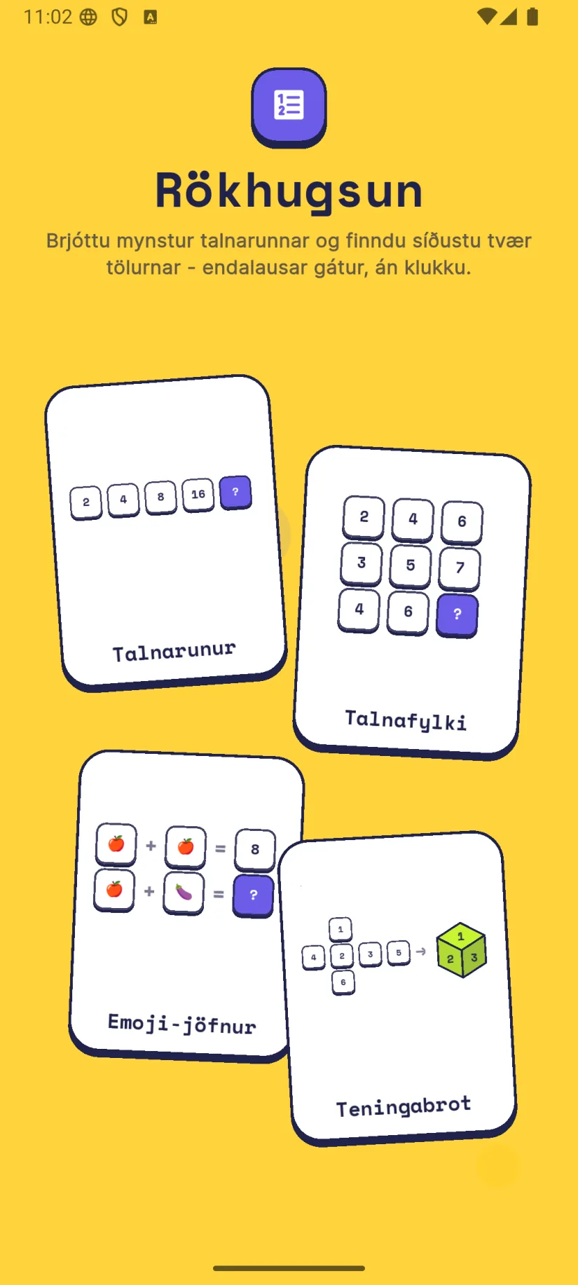 Rökhugsun: Talnarunur, Talnafylki, Emoji-jöfnur, Teningabrot