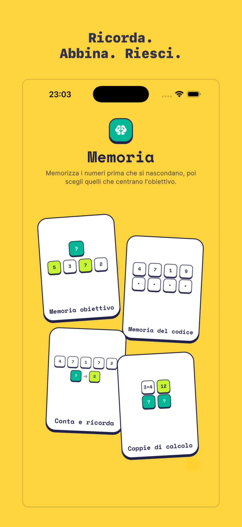 Memoria: Memoria obiettivo, Memoria del codice, Conta e ricorda, Coppie di calcolo
