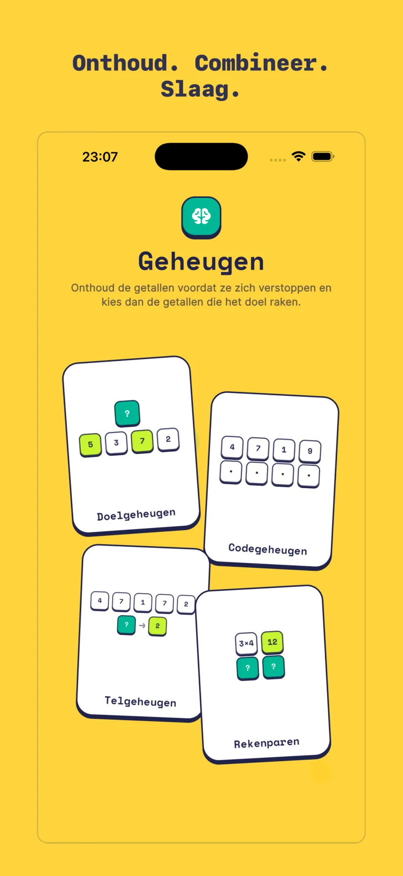 Geheugen: Doelgeheugen, Codegeheugen, Telgeheugen, Rekenparen