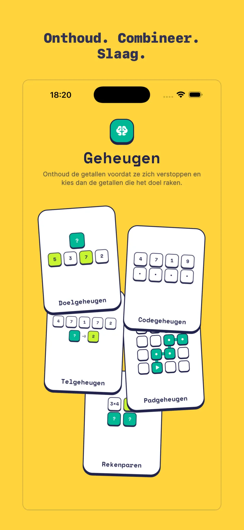 Geheugen: Doelgeheugen, Codegeheugen, Telgeheugen, Padgeheugen, Rekenparen