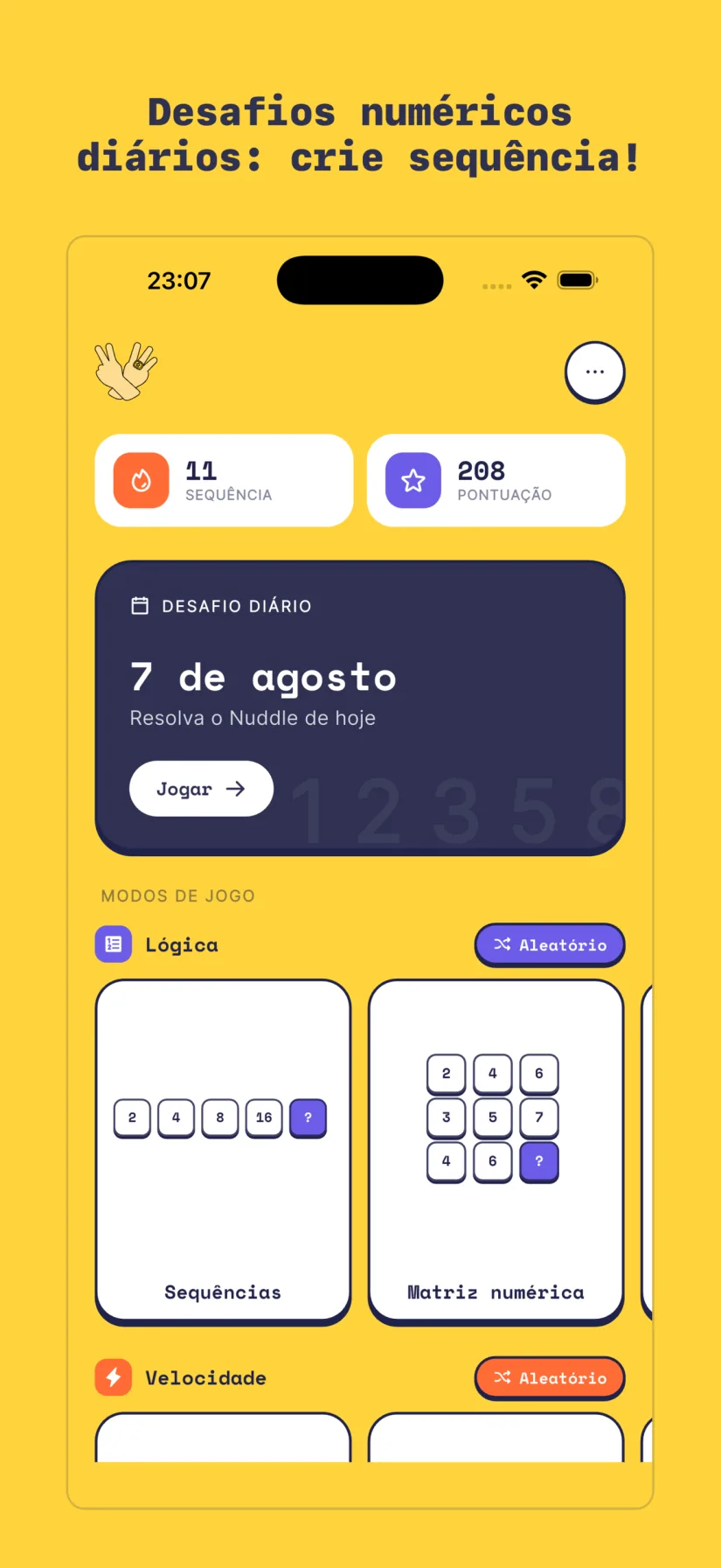 Desafio diário. Nuddle 2.0. Lógica, Velocidade, Memória, Casual