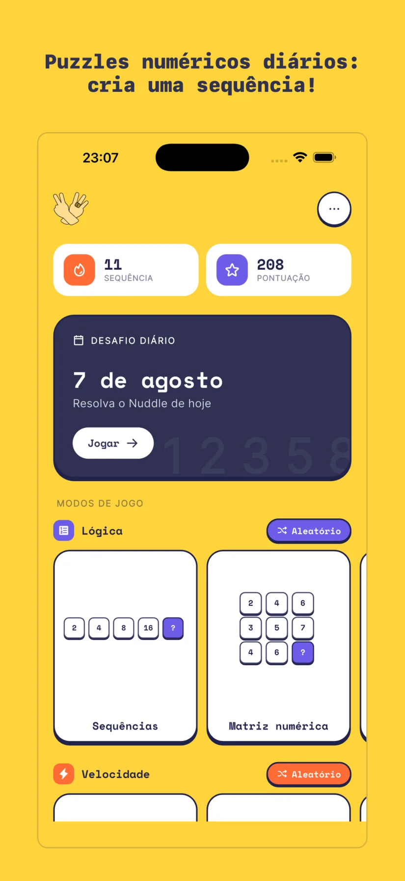 Desafio diário. Nuddle 2.0. Lógica, Velocidade, Memória, Casual