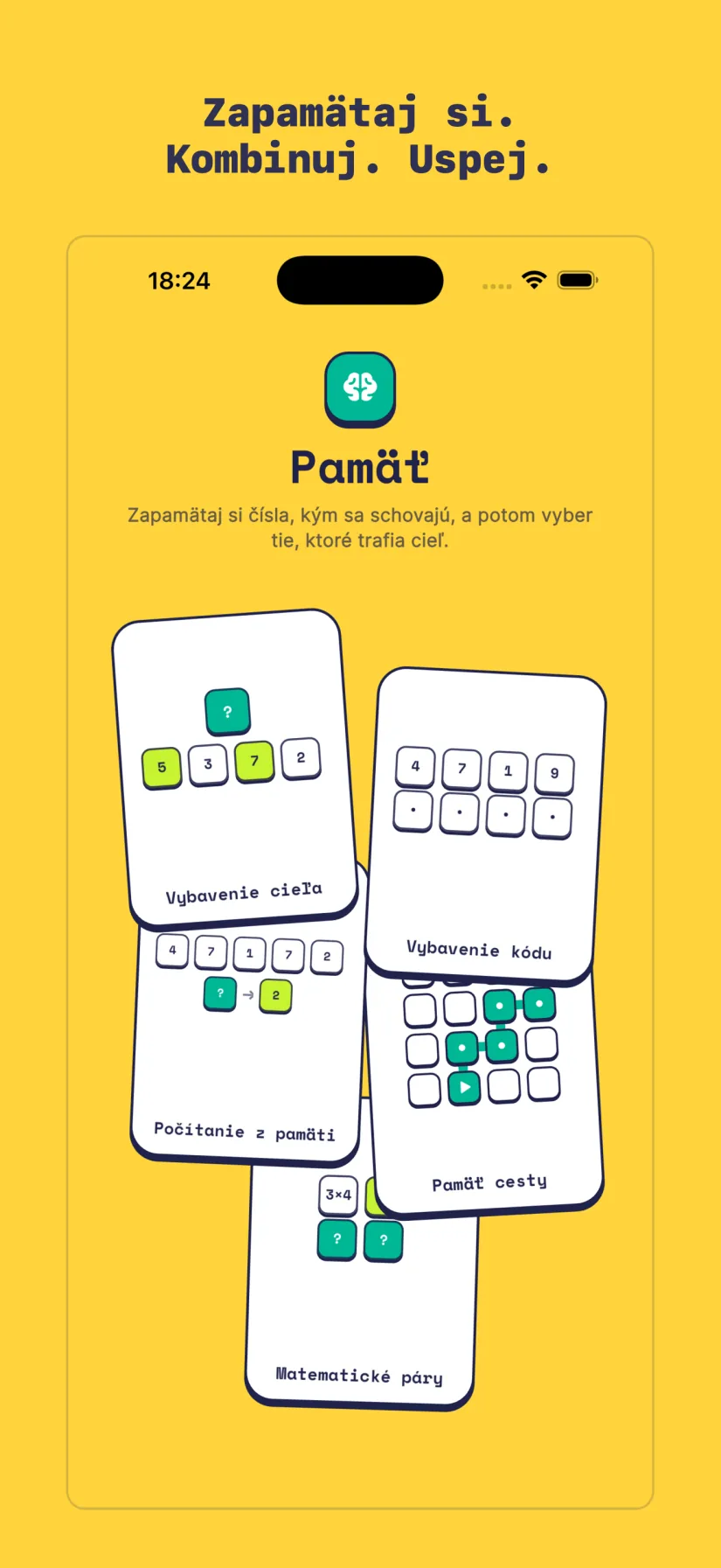 Pamäť: Vybavenie cieľa, Vybavenie kódu, Počítanie z pamäti, Pamäť cesty, Matematické páry